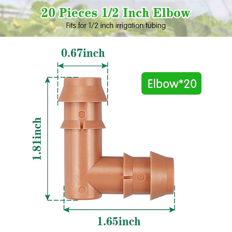 Gardrip Drip Irrigation Barbed Elbow：20 Pack Drip Irrigation Elbow Parts Fits for 1/2 Inch Drip Irrigation Tubing 17mm 0.600" ID for Patio Lawn Garden - Image 2
